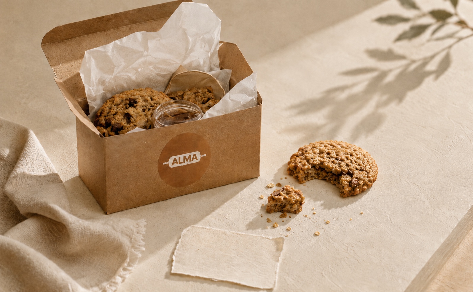 An Alma box with handmade cookies
